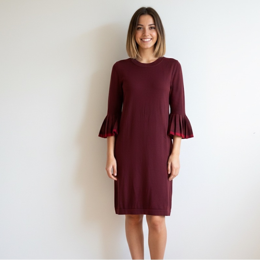 COS Sz S Maroon Burgundy Knit Ruffle Sleeves Office Dress